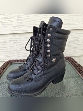 Double-H HH Women's 7 M 1086 Artesia Opanka Packer Boots Black Leather Lace-Up